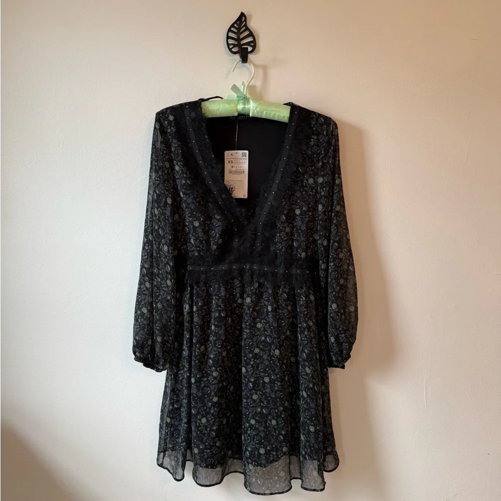 zara black flower dress Zara | Dresses | Zara Babydoll Elegant Black Floral Dress